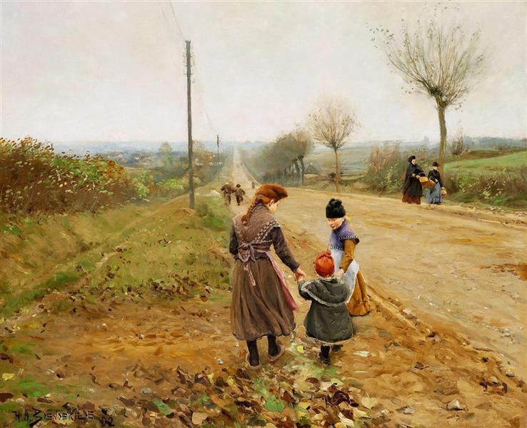 Children on a rural road (the first steps) - 1892