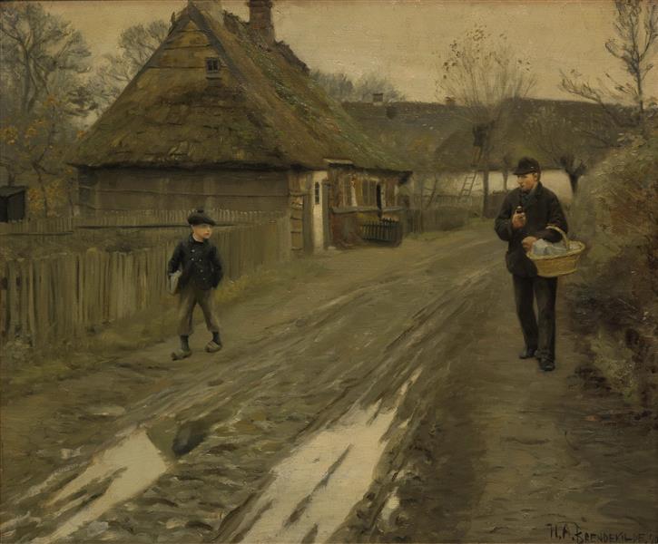 LandsbyGade I Grå Vintersteming - 1890