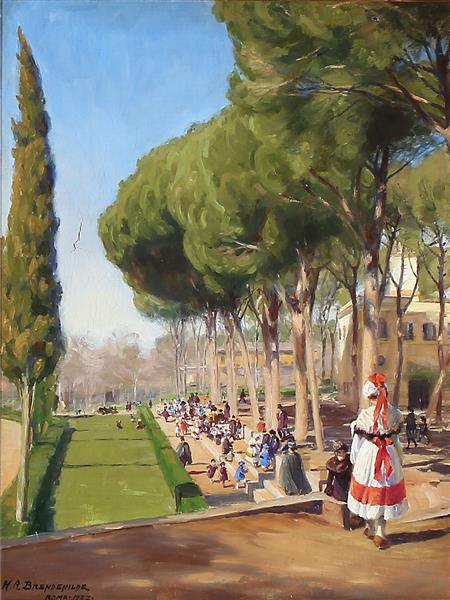 Len, "Summer Day in Villa Borghese in Rome" - 1922