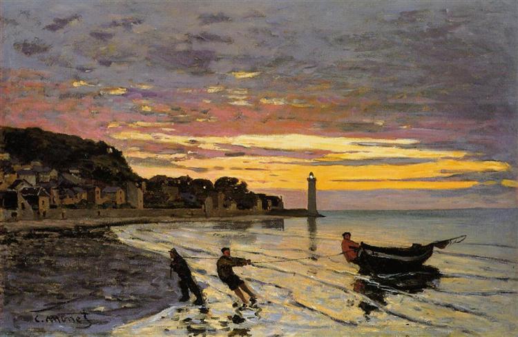 Traîner un bateau au sol - Honfleur - 1864