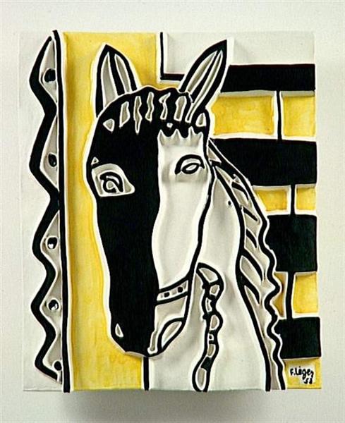 Tête de cheval sur fond jaune - 1953