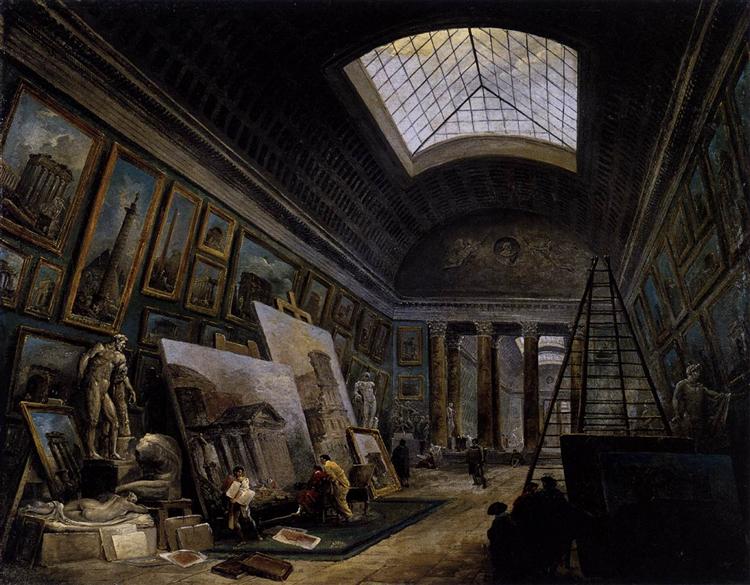 Imaginær udsigt over den store Galerie del Louvre - 1789