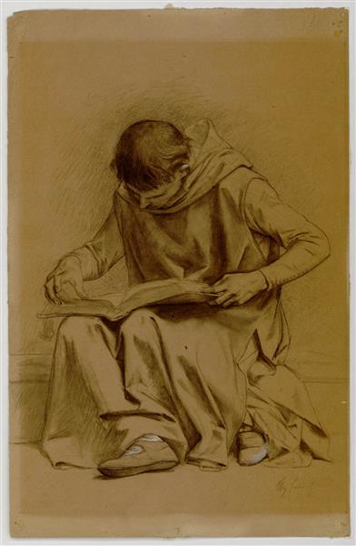 Study for the life of San Luis: monk sitting reading the great book - 1877