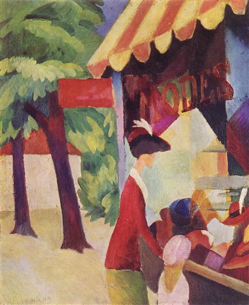 In front of the hatry (woman with a red jacket and child) - 1913