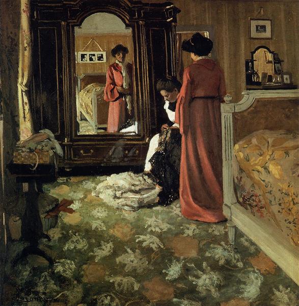 Intérieur - chambre à coucher avec deux figures - 1904