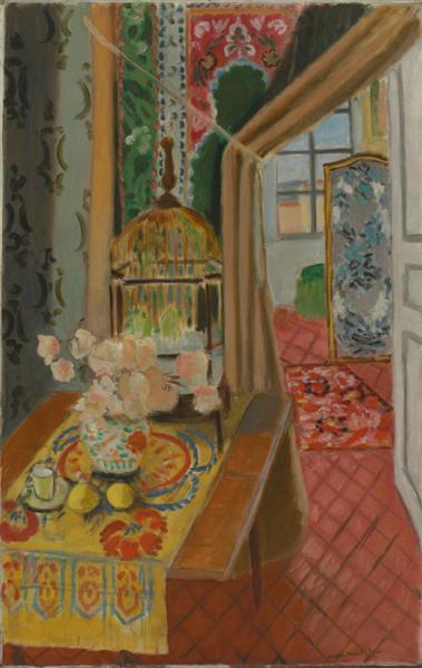 Interior, flowers and parakeets 1924 