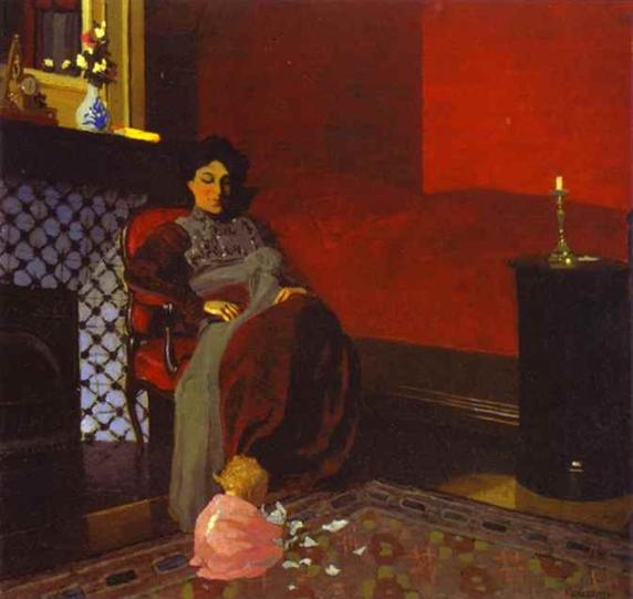 Interior Red Room with Women and Child - 1899