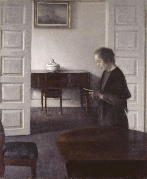 Interior with a reading lady - 1900