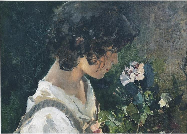 Fille italienne avec des fleurs - 1886