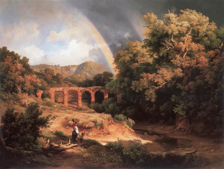 Italienische Landschaft mit Viadukt und Regenbogen - 1838