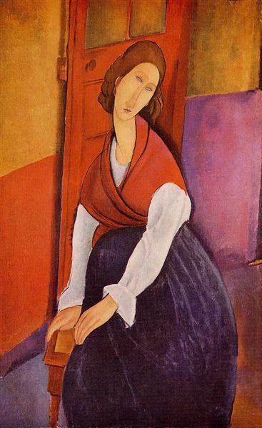 Jeanne Hebuterne En Mantón Rojo - 1917