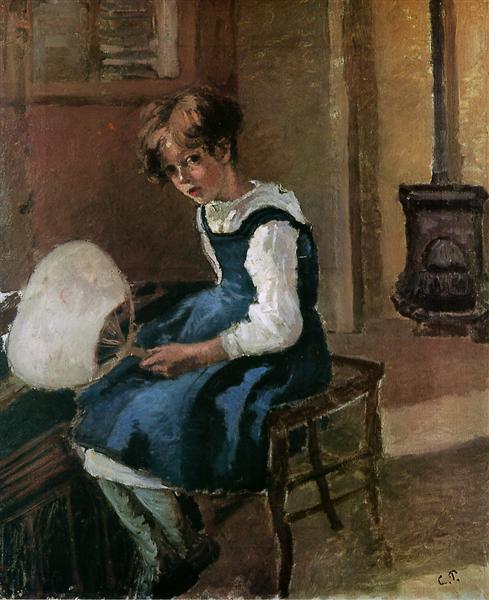 Jeanne hält einen Fan - 1873