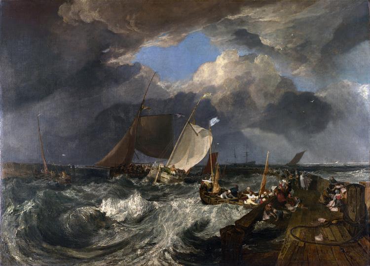 Calais Dock - mit französischen Poissards, die sich auf das Meer vorbereiten - ein Englischpaket ankommt - 1803