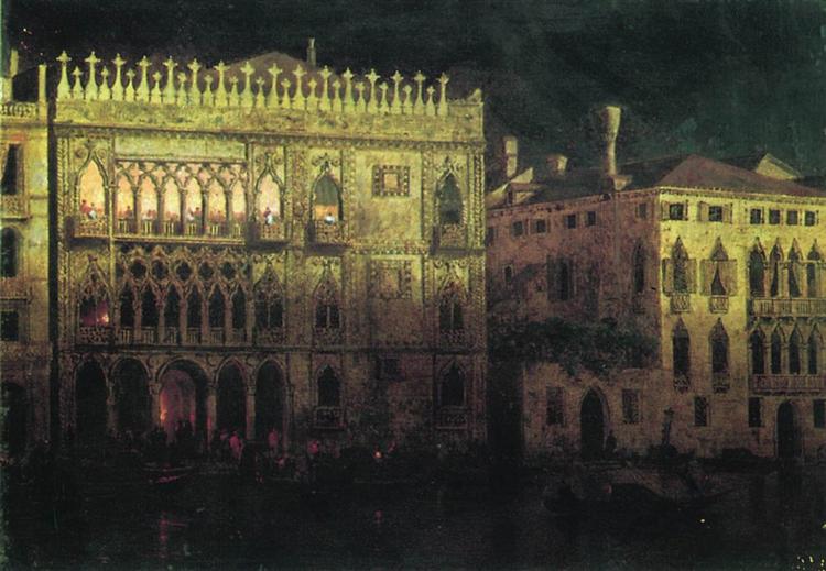 Palacio Ka d'Ordo i Venedig i lyset af månen - 1878