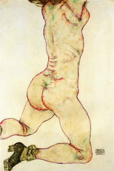 Desnudo Femenino Arrodillado - Vista Posterior - 1915