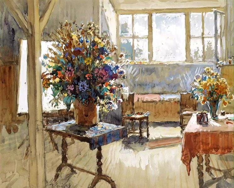 Interior Con Ramo De Flores De Verano - 1941