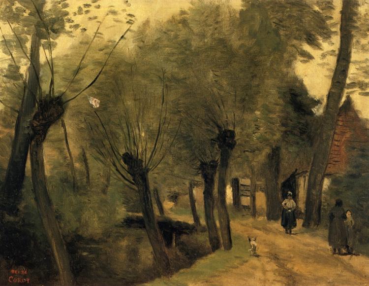 Labuissiere - Perto de Bethune (Pas De Calais) Lane forrada de salgueiros - 1874