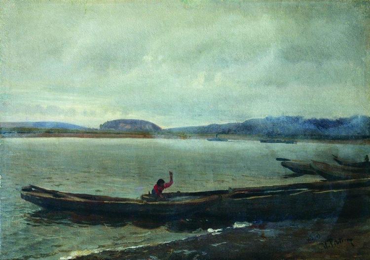 Paisaje Del Volga Con Barcos - 1870