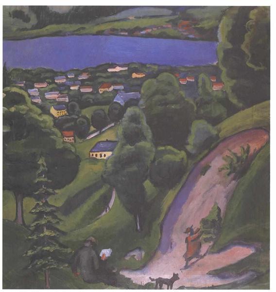 Landskab i Teggernsee med en mand, der læser - 1910