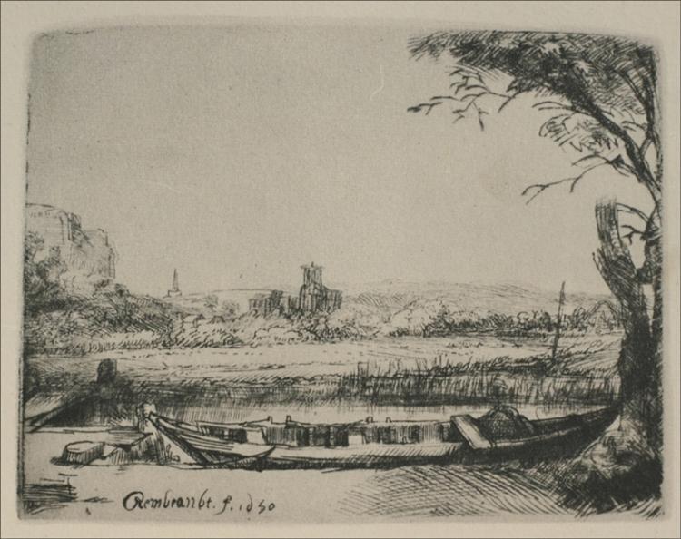 Landscape with Canal and Large Boat - 1650