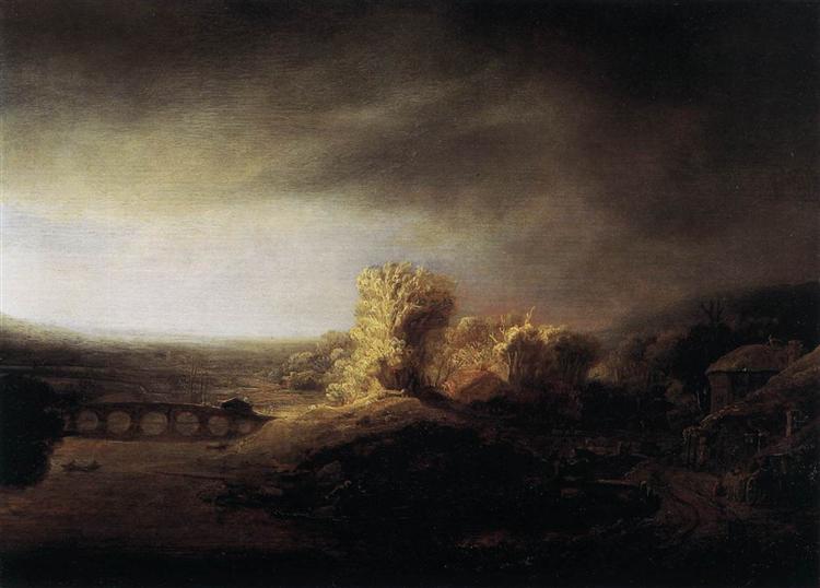 Paysage avec un long pont arqué - 1639