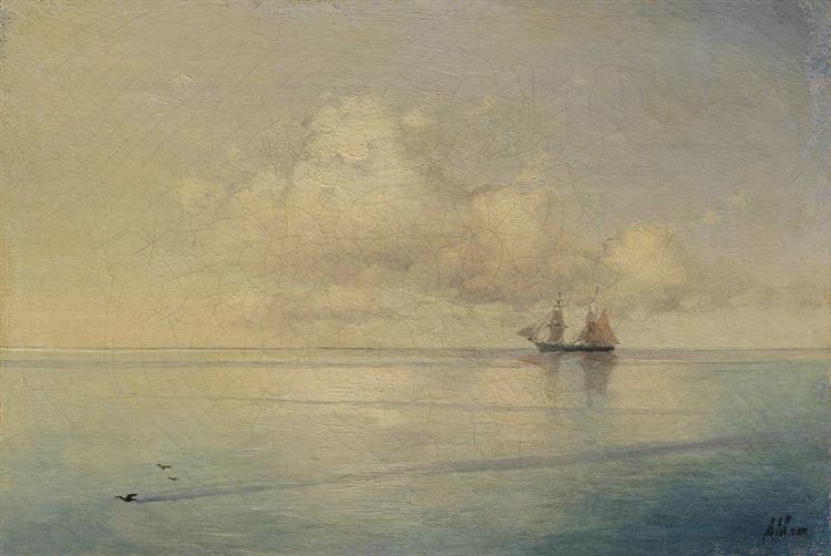 Landscape with a sailboat.