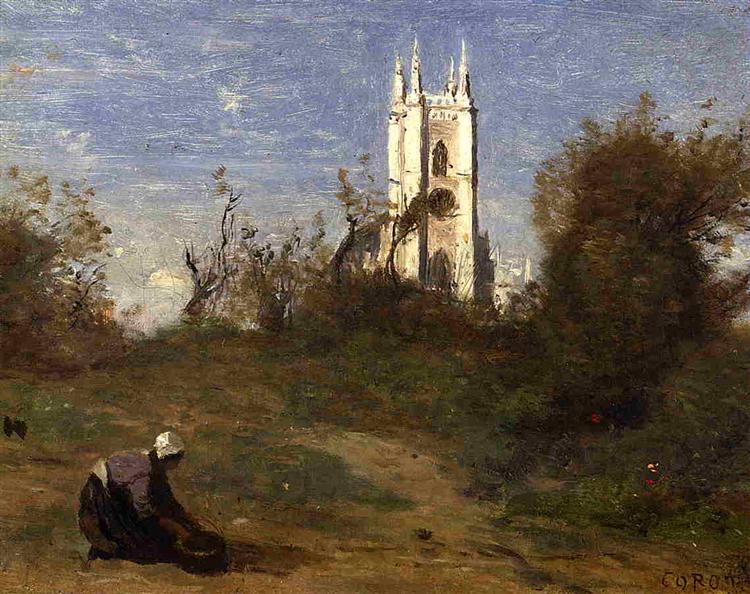 Landscape with a White Tower - Souvenir of Crecy - 1874