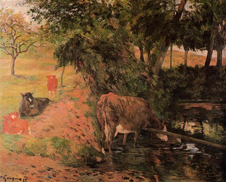 Paysage avec des vaches dans un jardin - 1885