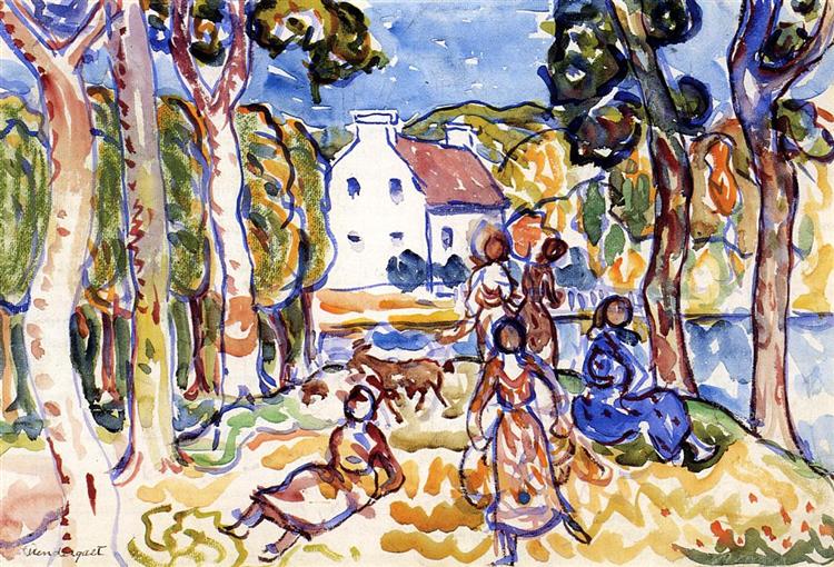 Landschaft mit Figuren und Ziege - 1919