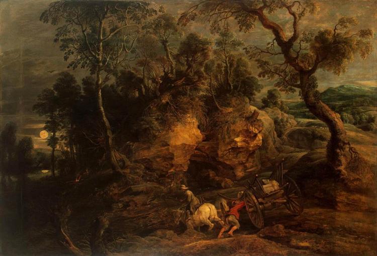 Paesaggio con corrieri di pietre - 1620