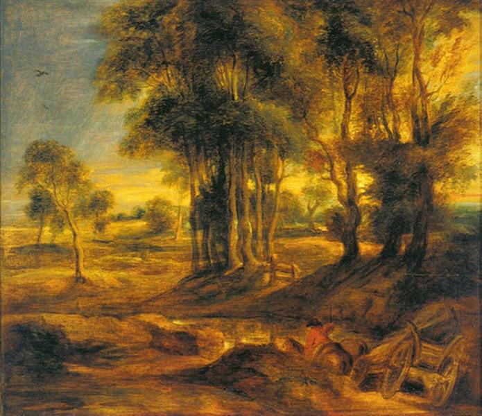 Paisagem com a carruagem ao entardecer - 1635