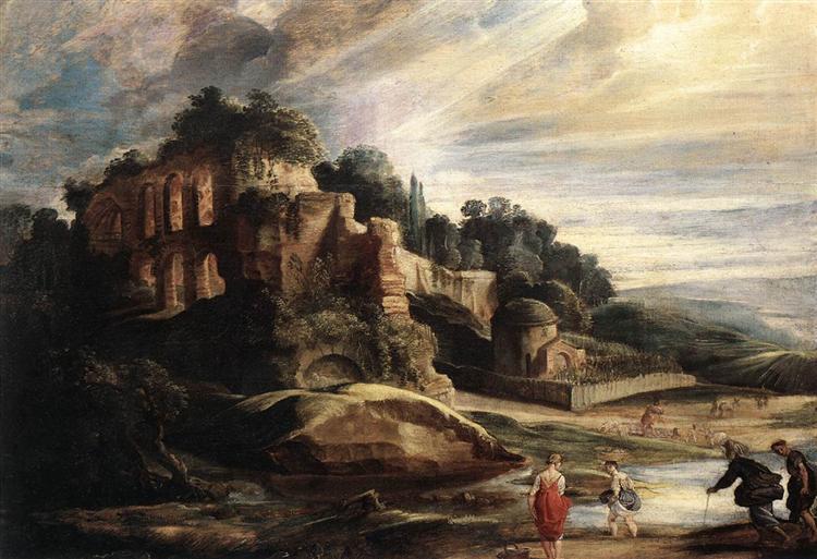 Landschaft mit den Ruinen des Mount Palatino in Rom - 1608