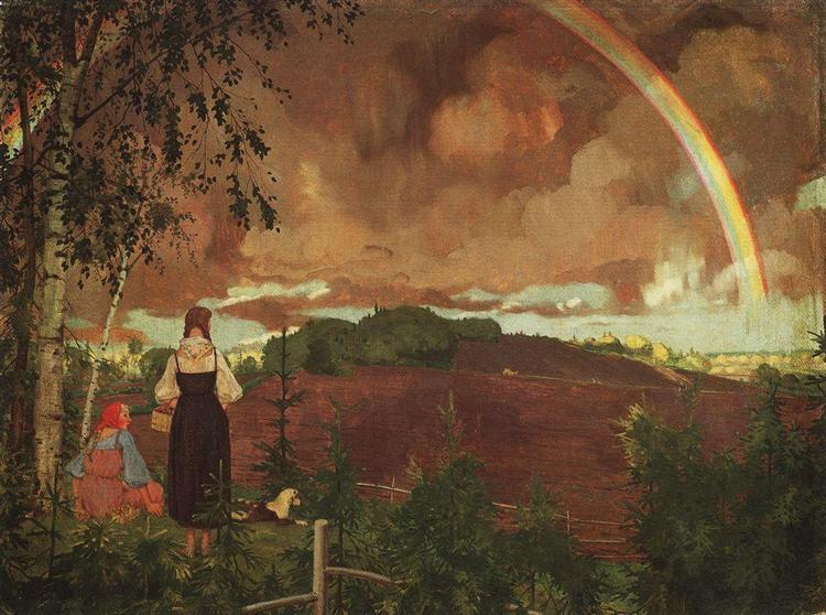 Paisaje Con Dos Campesinas Y Un Arco Iris - 1918