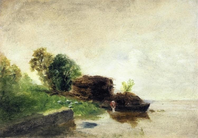 Lavandera på bredden af ​​floden - 1855