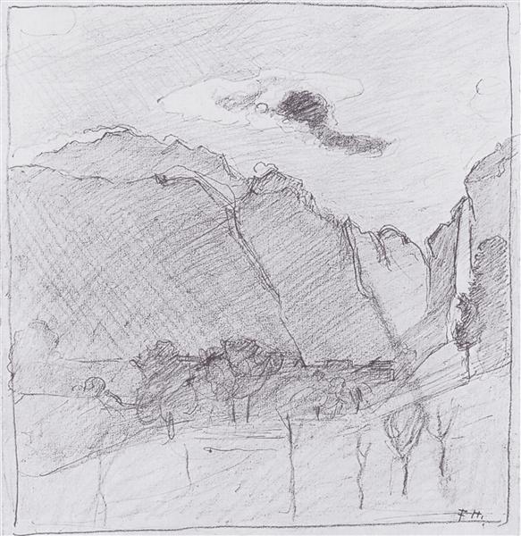 Lauterbrunnen Valley and current of dust in the moonlight - 1894