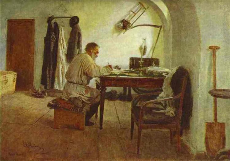 León Tolstoy in seiner Studie - 1891