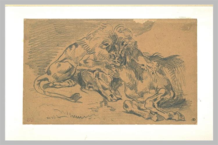 Lion devouring a horse