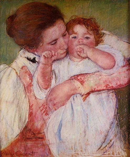 Pequena Ann chupando o dedo abraçada pela mãe - 1897