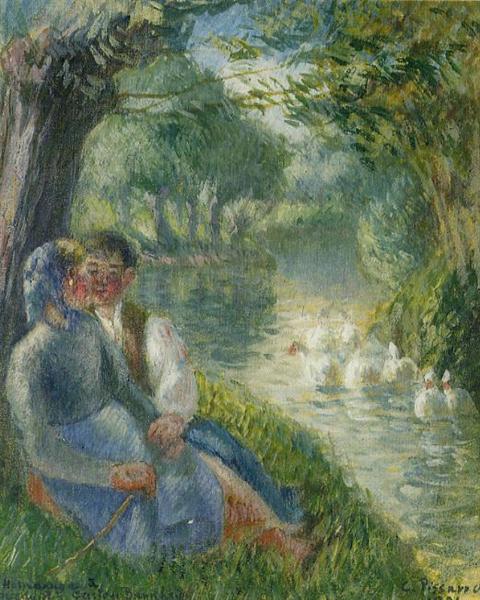 Lovers sitting at the foot of a willow - 1901