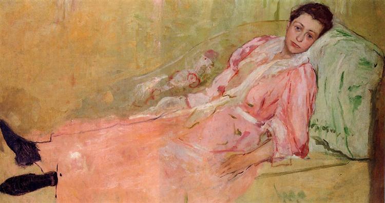 Lydia Reading in einer Couch - 1881