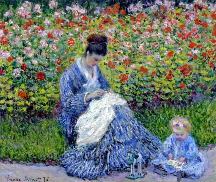 Camille Monet and a child in the artist's garden in Argenteuil - 1875