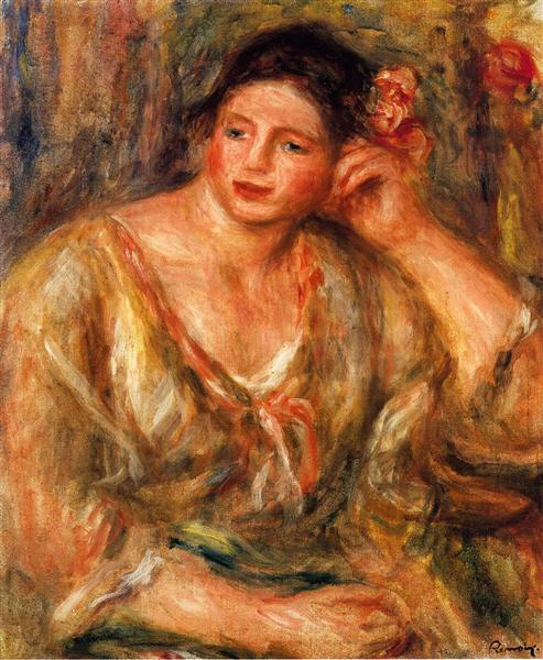 Madeleine Apoyada En El Codo Con Flores En El Pelo - 1918