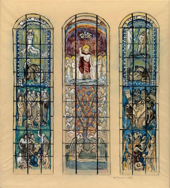 Sketch from a stained glass window for the Shell window of the cathedral of Turku " - 1923