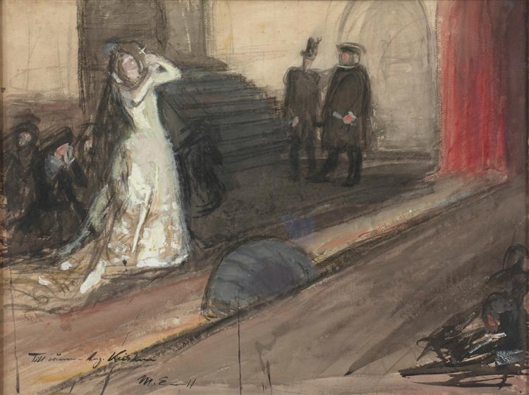 Scena teatralna (Aalberg Ida jako Maria Stuart) - 1905