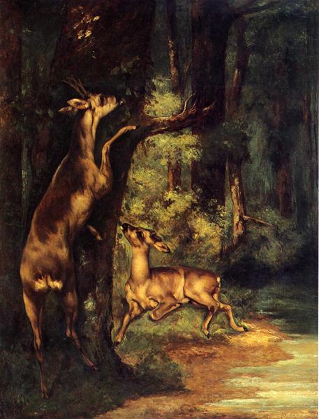 Male and female deer in the forest - 1864