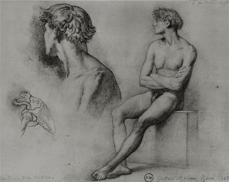 Male nude and other studies - 1858