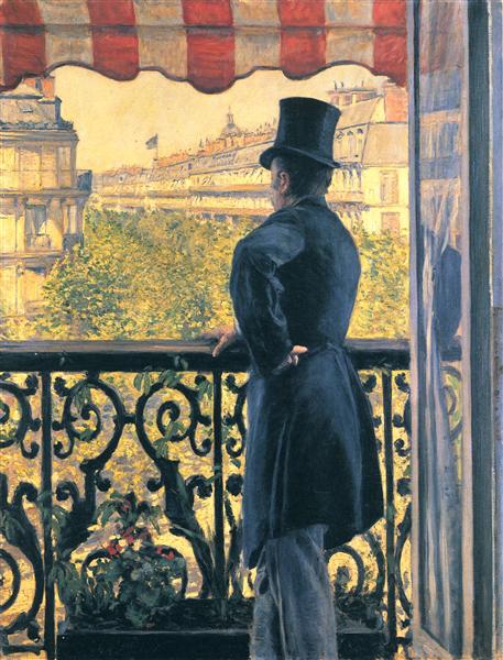 Mann auf einem Balkon - Boulevard Haussmann - 1880