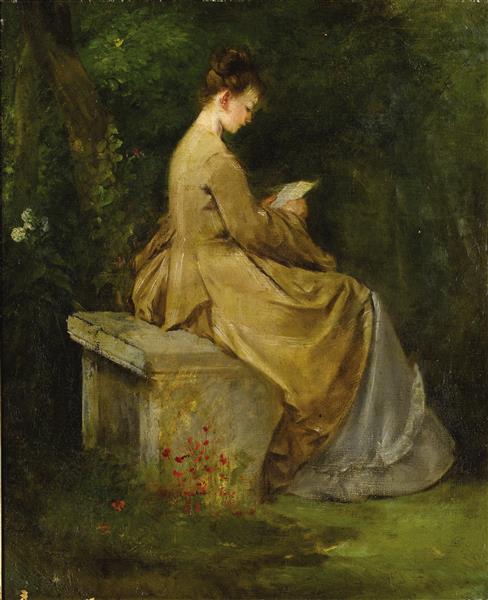 Woman reading in a bank