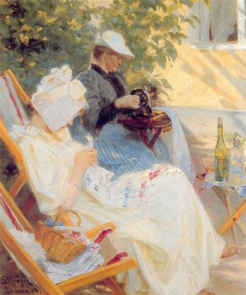 Marie e sua madre nel giardino - 1891