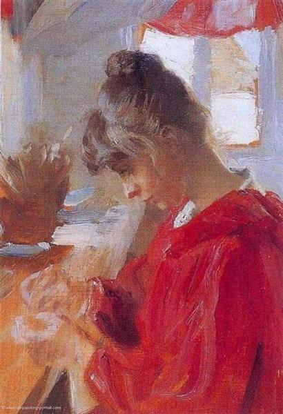 Marie with red dress - 1890